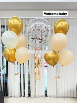 ลูกโป่ง Welcome Baby Girl Bubble ขนาด 24" พร้อมตกแต่ง ช่อลูกโป่ง 5 ลูก 2 ช่อ สามารถเปลี่ยนสีลูกโป่ง/เปลี่ยนข้อความ/เปลี่ยนขนาดได้