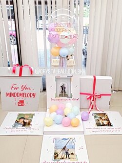 Happy Birthday Surprise Box กล่องเซอร์ไพรส์วันเกิด Bubble USA ขนาด 24" Theme พาสเทล พร้อมตกแต่ง สามารถใส่รูปได้ 4 ใบ สามารถเปลี่ยนสีลูกโป่ง/เปลี่ยนข้อความได้