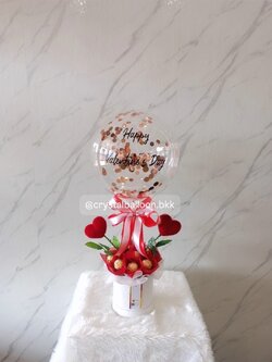 ลูกโป่ง Valentine's Ferrero Rocher Box 10 ลูก Bubble ขนาด 10" พร้อม ใส่ Confetti สีโรสโกล พร้อมตกแต่ง สามารถเปลี่ยนข้อความ/เปลี่ยนสี-ฟอยล์ตกแต่งได้