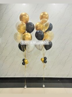 ลูกโป่ง เปิดงาน ช่อลูกโป่ง 9 ลูก 2 ช่อ Theme ดำ-ทอง พร้อมตกแต่ง ลูกโป่งใส ใส่กลิตเตอร์ สามารถเปลี่ยนสีลูกโป่งได้