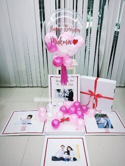 Happy Birthday Surprise Box กล่องเซอร์ไพรส์วันเกิด Bubble USA ขนาด 24" Theme สีชมพู พร้อมตกแต่ง สามารถใส่รูปได้ 4 ใบ สามารถเปลี่ยนสีลูกโป่ง/เปลี่ยนข้อความได้