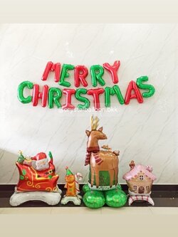 ลูกโป่ง Christmas ฟอยล์ตัวอักษร Meery Christmas ขนาด 16" 1 ชิ้น พร้อม ฟอยล์กวาง 1 ชิ้น,ฟอยล์แซนต้า 1 ชิ้น,ฟอยล์บ้าน 1 ชิ้น,ฟอยล์ตุ๊กตาขนมผิง 1 ชิ้น พร้อมตกแต่ง สามารถเปลี่ยนสีลูกโป่ง/เปลี่ยนข้อความ/เปล