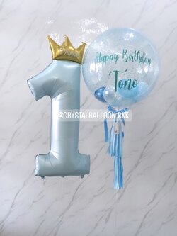 ลูกโป่ง วันเกิดเด็ก Bubble USA 24" Theme สีฟ้า พร้อมตกแต่ง ฟอยล์ตัวเลข ขนาด 40" 1 ชิ้น สามารถเปลี่ยนสีลูกโป่ง/เปลี่ยนข้อความ/เปลี่ยนสี-ฟอยล์ตัวเลขได้