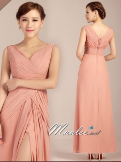 พร้อมเช่า ชุดราตรียาว สีชมพู Nude ชุดเพื่อนเจ้าสาว Nude-001B