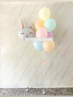 ลูกโป่ง วันเกิดเด็ก ช่อลูกโป่ง ช่อ 7 ลูก 1 ช่อ สีพาสเทล พร้อม ฟอยล์กระต่าย สีขาว 1 ชิ้น พร้อมตกแต่ง สามารถเปลี่ยนสีลูกโป่ง/เปลี่ยนฟอยล์ตกแต่งได้