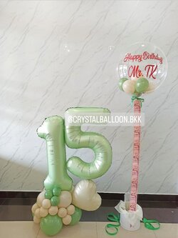 ลูกโป่ง วันเกิดเด็ก ฟอยล์ตัวเลข ขนาด 40" ตั้งฐาน 2 ชิ้น พร้อม กล่องดึงเงิน Bubble ขนาด 24" สามารถใส่เงินได้ 15 ใบ,สามารถติดรูปได้ 1 รูป พร้อมตกแต่ง สามารถเปลี่ยนสีลูกโป่ง/เปลี่ยนข้อความ/เปลี่ยนสี-ฟอยล์ตัวเลขได้