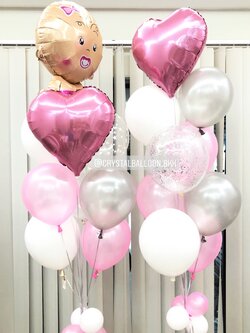 ลูกโป่ง Welcome Baby Girl โทนสี ชมพู พร้อม ช่อลูกโป่ง 2 ช่อ,ฟอยล์เด็กทารก 1 ชิ้น,ฟอยล์หัวใจ 2 ชิ้น พร้อมตกเเต่ง สามารถเปลี่ยนสีลูกโป่ง/เปลี่ยนฟอยล์การ์ตูนได้