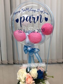 Flower Balloon วันเกิด Bubble 18" พร้อม กล่องดอกไม้ประดิษฐ์ 1 กล่อง,ลูกโป่ง 6" 8 ลูก พร้อมตกแต่ง สามารถเปลี่ยนสีลูกโป่ง/เปลี่ยนข้อความ/เปลี่ยนขนาด/เปลี่ยนดอกไม้ได้