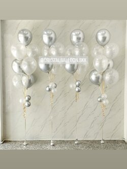 ลูกโป่ง แสดงความยินดี ช่อลูกโป่ง ช่อ 5 ลูก 2 ช่อ พร้อม ช่อลูกโป่ง ช่อ 7 ลูก 2 ช่อ Theme สีเงิน พร้อมตกแต่ง สามารถเปลี่ยนสีลูกโป่งได้