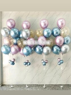 ลูกโป่ง งานแต่ง ช่อลูกโป่งสีโครเมี่ยม ช่อ 10 ลูก 4 ช่อ Theme ชมพูอ่อนโครเมี่ยม-ฟ้า พร้อมตกแต่ง สามารถเปลี่ยนสีลูกโป่งได้