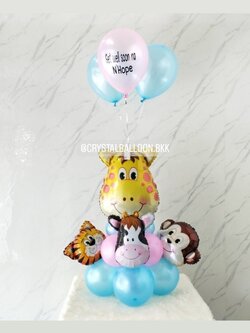 ลูกโป่ง เยี่ยมไข้ ฟอยล์ยีราฟ ตั้งฐาน 1 ชิ้น พร้อม ช่อลูกโป่ง ช่อ 3 ลูก 1 ช่อ พร้อมตกเเต่ง สามารถเปลี่ยนสีลูกโป่ง/เปลี่ยนข้อความ/เปลี่ยนสี-ฟอยล์ตกเเต่งได้