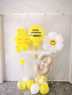 ลูกโป่ง วันเกิดเด็ก ลูกโป่งยาง ขนาด 24" สีเหลือง พร้อม ช่อลูกโป่งยิ้มเหลือง 5 ลูก 1 ช่อ พร้อมตกแต่ง ฟอยล์ตัวเลข ขนาด 40" ตั้งฐาน 1 ชิ้น,ฟอยล์ดอกเดซี่ 1 ชิ้น,ลูกโป่งโปรยพื้น 5 ลูก สามารถเปลี่ยนสีลูกโป่ง/เปลี่ยนข้อความ/เปลี่ยนขนาด/เปลี่ยนสี-ฟอยล์ต