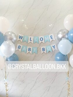 ลูกโป่ง Welcome Baby ลูกโป่งช่อ 7 ลูก 2 ช่อ พร้อม ป้ายธง 14 ตัวอักษร พร้อมตกแต่ง สามารถเปลี่ยนสีลูกโป่ง/เปลี่ยนข้อความ/เปลี่ยนขนาด/เปลี่ยนสี-ป้ายธงได้