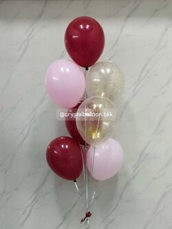 ลูกโป่ง วันเกิด ช่อลูกโป่ง ช่อ 7 ลูก 1 ช่อ ธีมสีแดง-ทอง ลูกโป่งใส ใส่กลิตเตอร์ พร้อมตกเเต่ง สามารถเปลี่ยนสีลูกโป่งได้