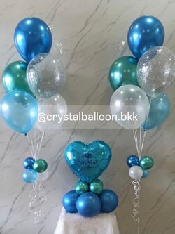 ลูกโป่ง วันเกิด ช่อลูกโป่ง ฟอยล์หัวใจสีน้ำเงิน ขนาด 18" ตั้งฐาน พร้อม ช่อ 5 ลูก 2 ช่อ ธีมเสีฟ้า-น้ำเงิน พร้อมตกเเต่ง สามารถเปลี่ยนสีลูกโป่ง/ใส่ข้อความได้