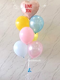 ลูกโป่ง วันเกิด ช่อลูกโป่งฟอยล์หัวใจ ขนาด 18" ช่อ 7 ลูก 1 ช่อ พร้อมตกแต่ง สามารถเปลี่ยนสีลูกโป่ง/เปลี่ยนสี-ฟอยล์ตกแต่งได้