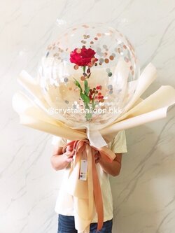 Flower Balloon ช่อใหญ่ ดอกกุหลาบประดิษฐ์ 1 ดอก Bubble ขนาด 18" พร้อม ไฟประดับ 1 ชิ้น พร้อมตกแต่ง สามารถใส่เงินได้ 30 ใบ สามารถเปลี่ยนข้อความ/เปลี่ยนสีได้