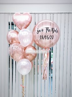 ลูกโป่ง งานแต่ง Bubble ขนาด 24" Theme สีโรสโกล พร้อม ช่อลูกโป่งฟอยล์หัวใจ ขนาด 18" 9 ลูก 1 ช่อ,ลูกโป่งใส ใส่กลิตเตอร์ พร้อมตกเเต่ง สามารถเปลี่ยนสีลูกโป่ง/เปลี่ยนข้อความ/เปลี่ยนขนาด/เปลี่ยนสี-ฟอยล์ตกแต่งได้