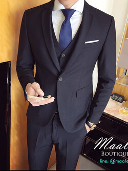 พร้อมเช่า ชุดสูทชาย สีดำ คลาสสิก รุ่นกระดุมเดียว (พร้อมเสื้อกั๊ก)