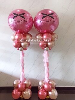เสาลูกโป่ง เปิดงาน Bubble ขนาด 36" กลิตเตอร์สีชมพู 2 เสา พร้อมตกแต่ง สามารถเปลี่ยนสีลูกโป่ง/เปลี่ยนข้อความได้