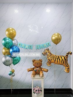 ลูกโป่ง Welcome Baby ช่อลูกโป่งโครเมี่ยม 7 ลูก 1 ช่อ พร้อม ฟอยล์หมีนั่ง 1 ชิ้น พร้อมตกแต่ง ฟอยล์เสือใหญ่ 1 ชิ้น,ป้ายธง 8 ตัวอักษร สามารถเปลี่ยนสีลูกโป่ง/เปลี่ยนข้อความ/เปลี่ยนสี-ป้ายธง/เปลี่ยนฟอยล์ตกแต่งได้