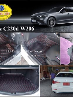 พรมรถยนต์ Benz C220d W206 ปูพรม6D สีดำด้ายแดง ลายเคฟล่า + ท้ายเก็บของ