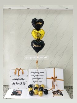 Happy Brithday Surprise Box กล่องเซอร์ไพรส์วันเกิด พร้อม ฟอยล์หัวใจ 18" 3 ชิ้น พร้อมตกเเต่ง สามารถใส่รูปได้ 2 ใบ สามารถเปลี่ยนสีลูกโป่ง/เปลี่ยนข้อความ/เปลี่ยนสีฟอยล์ตกเเต่งได้