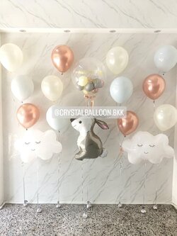 ลูกโป่ง Welcome Baby Bubble USA 24" พร้อม ลูกโป่ง 3 ลูก 4 ช่อ พร้อมตกแต่ง ฟอยล์ กระต่ายใหญ่ 1 ชิ้น,ฟอยล์ ก้อนเฆม 2 ชิ้น สามารถเปลี่ยนข้อความ/เปลี่ยนฟอยล์-ตกแต่งได้