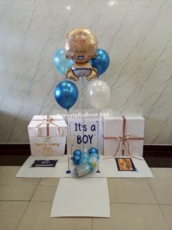 Surprised Box กล่องทายเพศ พร้อมตกแต่ง ลูกโป่ง 4 ลูก ฟอยล์เด็กทารก 1 ชิ้น พร้อมตกแต่ง สามารถใส่รูปได้ 2 รูป สามารถเปลี่ยนสีลูกโป่ง/เปลี่ยนสี-ฟอยล์ตกแต่ง/เปลี่ยนข้อความได้