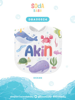 ผ้าซับน้ำลาย ใส่ชื่อได้ ลาย Aquatic รหัส DBA00024 #SOdAbaby