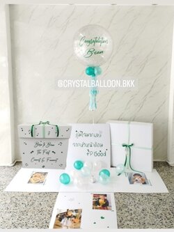 Congratulations กล่องเซอร์ไพรส์เเสดงความยินดี Bubble ขนาด 24" กลิตเตอร์สีเงิน พร้อมตกแต่ง สามารถใส่รูปได้ 4 ใบ สามารถเปลี่ยนสีลูกโป่ง/เปลี่ยนข้อความได้