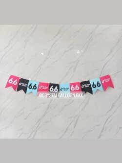 ป้ายธง ติดผนัง แสดงความยินดี ป้ายธง 10 ตัวอักษร สลับสี พร้อมตกแต่ง สามารถเปลี่ยนข้อความ/เปลี่ยนสี-ป้ายธงได้