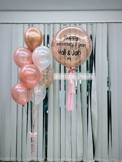 ลูกโป่ง Happy Anniversary วันครบรอบ Bubble ขนาด 24" พร้อมตกแต่ง ช่อลูกโป่ง 9 ลูก 1 ช่อ,ลูกโป่งใส ใส่กลิตเตอร์ สามารถเปลี่ยนสีลูกโป่ง/เปลี่ยนข้อความ/เปลี่ยนขนาดได้