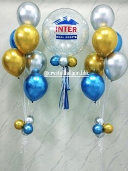 ลูกโป่ง เปิดร้าน Bubble ขนาด 24" พร้อม กลิตเตอร์สีเงิน 1 ลูก ช่อลูกโป่งโครเมี่ยม ช่อ 6 ลูก 2 ช่อ พร้อมตกเเต่ง สามารถเปลี่ยนสีลูกโป่ง/เปลี่ยนข้อความ/เปลี่ยนขนาดได้