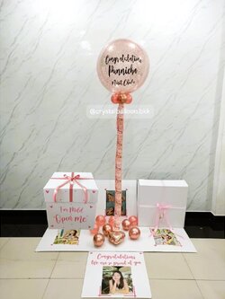 Surprise Box กล่องเซอร์ไพรส์แสดงความยินดี Bubble ขนาด 24" กลิตเตอร์สีโรสโกลด์ พร้อมตกแต่ง สามารถใส่รูปได้ 4 ใบ สามารถเปลี่ยนสีลูกโป่ง/เปลี่ยนข้อความได้