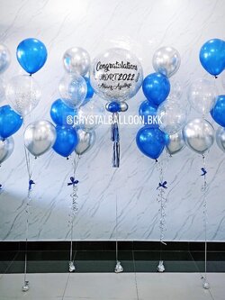 ลูกโป่ง แสดงความยินดี Bubble ขนาด 24" Theme น้ำเงิน-เงิน พร้อม ช่อลูกโป่ง ช่อ 7 ลูก 2 ช่อ,ช่อลูกโป่ง 3 ลูก 2 ช่อ,ช่อลูกโป่ง 4 ลูก 2 ช่อ,ลูกโป่งใส ใส่กลิตเตอร์ พร้อมตกเเต่ง สามารถเปลี่ยนสีลูกโป่ง/เปลี่ยนข้อความ/เปลี่ยนขนาดได้