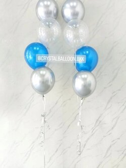 ลูกโป่ง แสดงความยินดี ช่อลูกโป่ง ช่อ 4 ลูก 2 ช่อ Theme สีน้ำเงินมุก-เงินโครเมี่ยม พร้อมตกแต่ง สามารถเปลี่ยนสีลูกโป่งได้