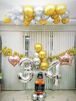 ลูกโป่ง วันเกิด ฟอยล์ขวดเหล้า ตั้งฐาน พร้อม ช่อลูกโป่ง ช่อ 7 ลูก 1 ช่อ,ฟอยล์ตัวอักษร Happy Birthday พร้อม ฟอยล์ตัวเลข 40" 2 ชิ้น,ฟอยล์หัวใจ 18" 1 ชิ้น,ฟอยล์ดาว 24" 1 ชิ้น,ลูกโป่งลอยฝ้า 20 ลูก พร้อมตกเเต่ง สามารถเปลี่ยนสีลูกโป่ง/เปลี่ยนสี-ฟอ