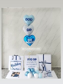 Happy Brithday Surprise Box กล่องเซอร์ไพรส์วันเกิด พร้อม ฟอยล์หัวใจ 18" 3 ชิ้น พร้อมตกเเต่ง สามารถใส่รูปได้ 2 ใบ สามารถเปลี่ยนสีลูกโป่ง/เปลี่ยนข้อความ/เปลี่ยนสีฟอยล์ตกเเต่งได้