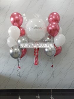 ลูกโป่ง เปิดงาน ลูกโป่งยาง ขนาด 24" สีขาว พร้อมตกแต่ง ช่อลูกโป่ง 7 ลูก 2 ช่อ สามารถเปลี่ยนสีลูกโป่ง/เปลี่ยนข้อความ/เปลี่ยนขนาดได้