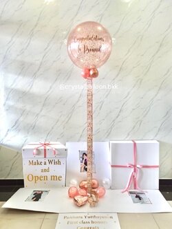 Congratulations Surprise Box กล่องเซอร์ไพรส์รับปริญญา Bubble ขนาด 24" กลิตเตอร์สีโรสโกลด์,พร้อมตกแต่ง สามารถใส่รูปได้ 4 ใบ สามารถเปลี่ยนสีลูกโป่ง/เปลี่ยนข้อความได้