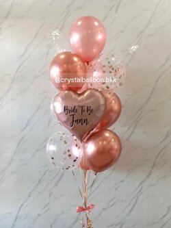 ลูกโป่ง Bride to be ช่อลูกโป่งฟอยล์หัวใจ ขนาด 18" ช่อ 10 ลูก ธีมสีโรสโกลด์ พร้อมตกแต่ง ลูกโป่งใส ใส่ Confetti สามารถเปลี่ยนสีลูกโป่ง/เปลี่ยนข้อความ/เปลี่ยนฟอยล์ตกแต่งได้