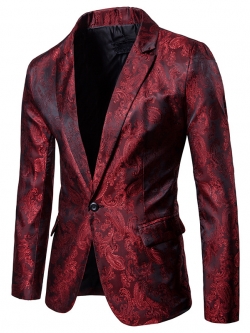 พร้อมเช่า ชุดสูทชาย สีแดง พิมพ์ลาย เนื้อผ้าแพรแบบหรูมาก