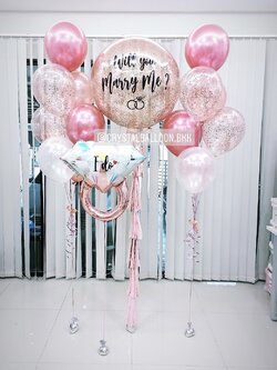 ลูกโป่ง Will You Marry Me? Bubble ขนาด 36" Theme สีโรสโกล พร้อมตกแต่ง ช่อลูกโป่ง 7 ลูก 2 ช่อ,ลูกโป่งใส ใส่กลิตเตอร์,ฟอยล์แหวน 1 ชิ้น สามารถเปลี่ยนสีลูกโป่ง/เปลี่ยนข้อความ/เปลี่ยนฟอยล์ตกแต่ง/เปลี่ยนขนาดได้