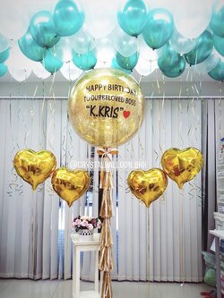 ลูกโป่ง วันเกิด Bubble ขนาด 36" สีทอง พร้อม ลูกโป่งลอยฝ้า 40 ลูก,ฟอยล์หัวใจ ขนาด 18" 4 ชิ้น พร้อมตกเเต่ง สามารถเปลี่ยนสีลูกโป่ง/เปลี่ยนสี-ฟอยล์ตกแต่ง/เปลี่ยนข้อความ/เปลี่ยนขนาดได้