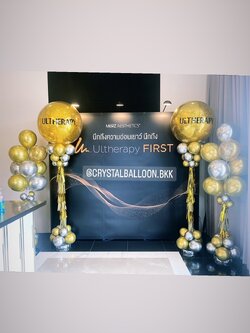 เสาลูกโป่ง เปิดงาน Bubble 36" สีทอง 2 เสา พร้อม ช่อลูกโป่งลม 10 ลูก 2 เสา,ลูกโป่งใส ใส่กลิตเตอร์ พร้อมตกแต่ง สามารถเปลี่ยนสีลูกโป่ง/เปลี่ยนข้อความได้