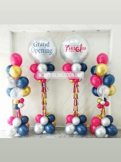 เสาลูกโป่ง เปิดร้าน Bubble ขนาด 36" กลิตเตอร์สีเงิน 2 เสา พร้อม เสาช่อลูกโป่ง 10 ลูก 2 ช่อ พร้อมตกแต่ง สามารถเปลี่ยนสีลูกโป่ง/เปลี่ยนข้อความได้