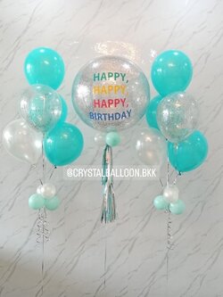 ลูกโป่ง วันเกิด Bubble ขนาด 24" พร้อม ช่อลูกโป่ง ช่อ 5 ลูก 2 ช่อ,ลูกโป่งใส ใส่กลิตเตอร์ พร้อมตกเเต่ง สามารถเปลี่ยนสีลูกโป่ง/เปลี่ยนข้อความ/เปลี่ยนขนาดได้