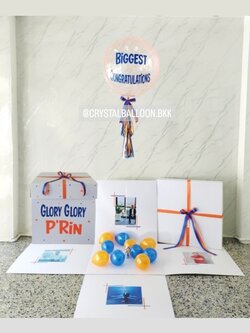 Congratulations กล่องเซอร์ไพรส์เเสดงความยินดี Bubble ขนาด 24" กลิตเตอร์สีส้ม พร้อมตกแต่ง สามารถใส่รูปได้ 4 ใบ สามารถเปลี่ยนสีลูกโป่ง/เปลี่ยนข้อความได้