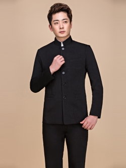 Pre-order ชุดสูทจีนชาย สีดำล้วน คอปีน แขนยาว สไตล์จีน